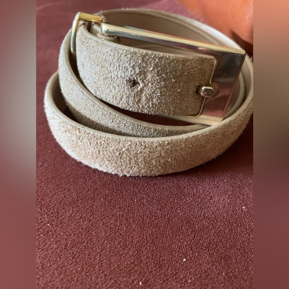 Cream Suede 1” Leather Belt with rectangular Buckle Sz. L - Picture 8 of 9